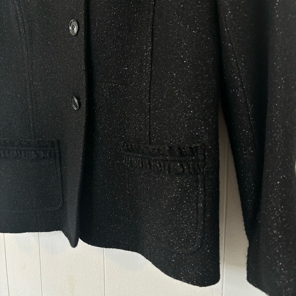 Talbots Women's Blazer Black/Metallic Jacket-Wool Blend-8 Petite-Ruffle-Warm - Picture 8 of 12